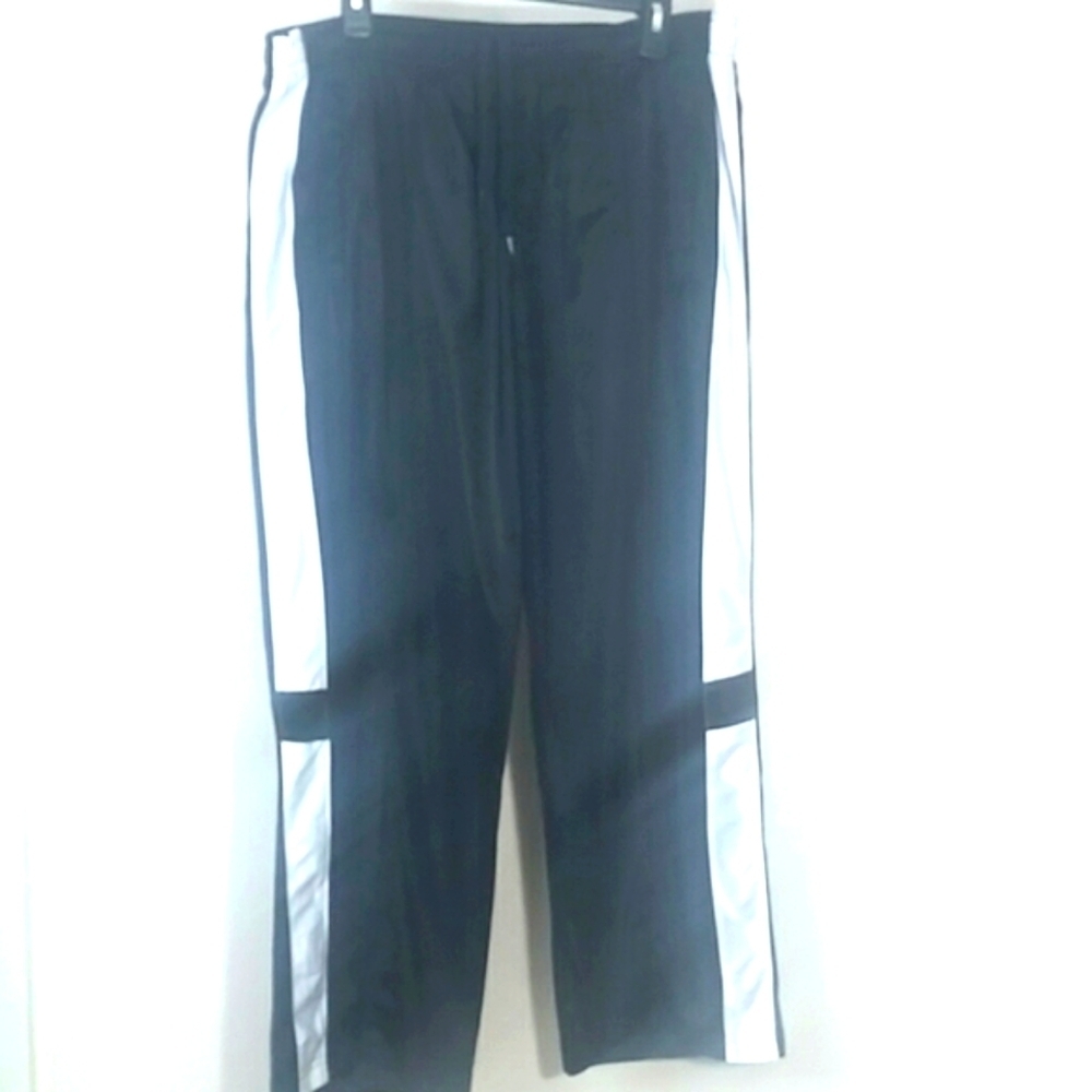 Pants Track wide leg Athletic black reflective white strip stretch